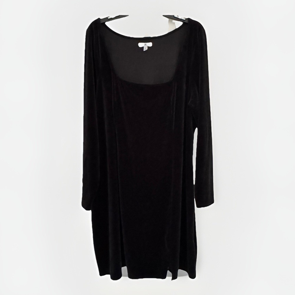 BP Dress Womens 4X Black Velvet Square Neck Pull-On Long Sleeve Knee Lenght